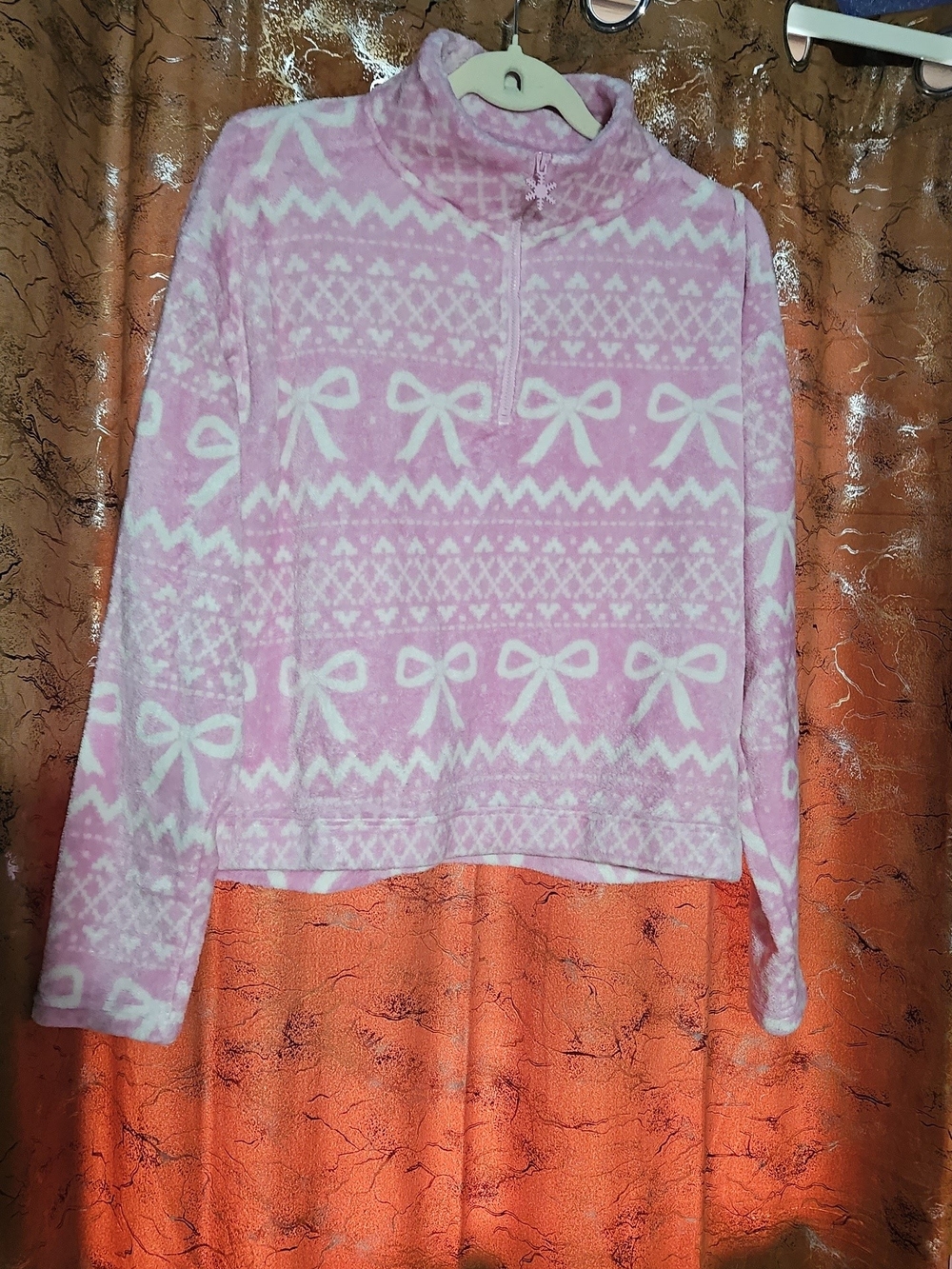 No Boundaries Pink & White Half-Zip Fleece Pullover with Bow Pattern
